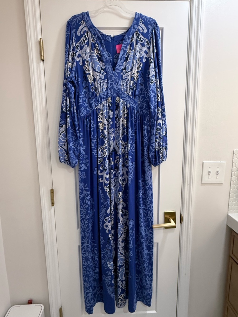 WEXLEE LONG SLEEVE MAXI DRESS, ALBA BLUE BAJA COVE ENGINEERED KNIT SZ 16 - Picture 4 of 8